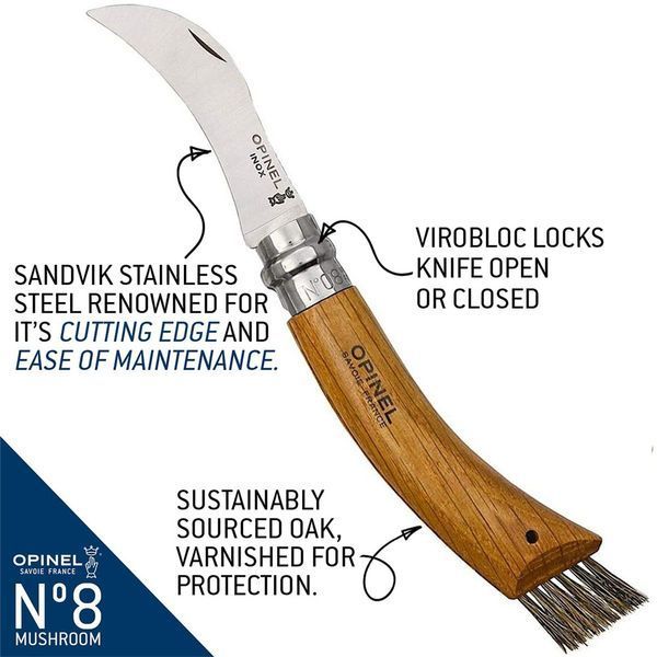Елітний ніж грибника Opinel Chapighon oak №8 VRI з чохлом в дерев'яному боксі, нержавіча сталь, дубове руків'я 001327 фото